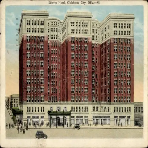 Ak Oklahoma City Oklahoma USA, Skirvin Hotel,  Gebäude,  Architektur, Menschen, Autos