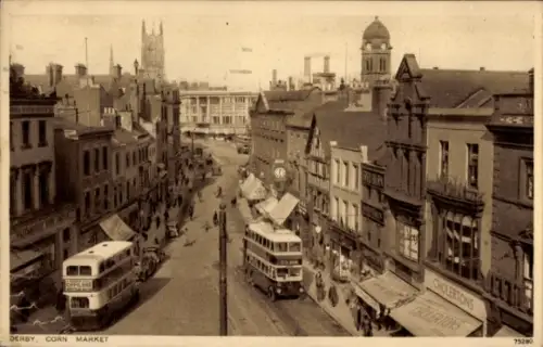 Ak Derby Derbyshire England, Corn Market
