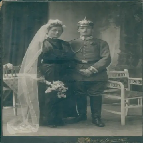 Kabinett Foto Porträt Deutscher Soldat, Pickelhaube, Kaiserreich, Hochzeit, Billigmann, Hagen