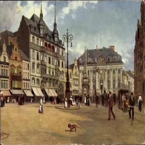 Künstler Ak Hoffmann, H., Bonn am Rhein, Der Marktplatz mit dem Rathaus, Dackel
