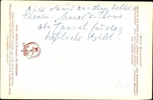 Ak Schauspielerin Maly Delschaft, Portrait, Autogramm