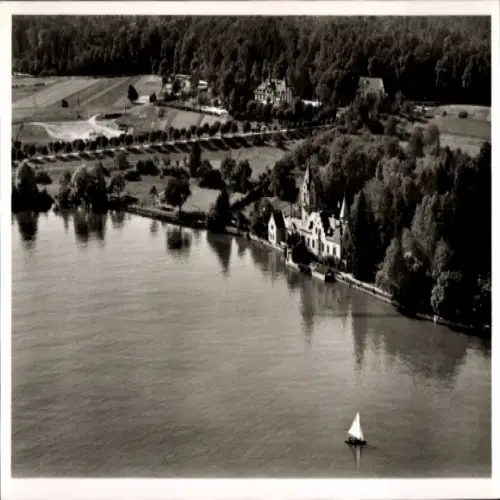 Ak Konstanz am Bodensee, Landschaft mit See, Gebäude, Boot, Fotografie, Schwarz-Weiß