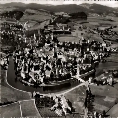 Ak Cham in der Oberpfalz, Luftaufnahme von Cham,  Altstadt, Fluss, Landschaft