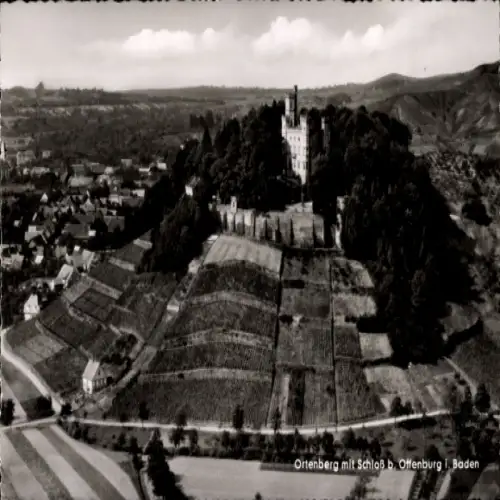 Ak Ortenberg in Baden, Schloss Ortenberg, Weinberge, Landschaft, schwarz-weiß