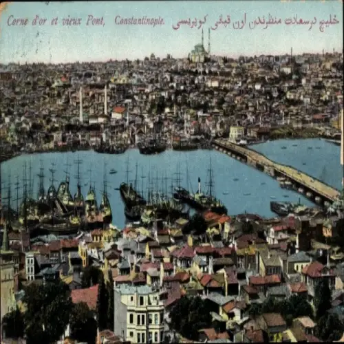 Ak Konstantinopel Istanbul Türkei, Corne d'Or, vieux Pont, Stadtpanorama, Brücke