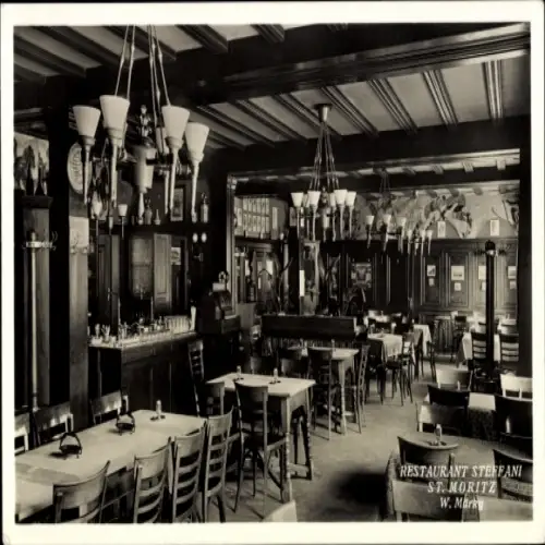 Ak Sankt Moritz Kanton Graubünden, Restaurant Stefani, Innenansicht