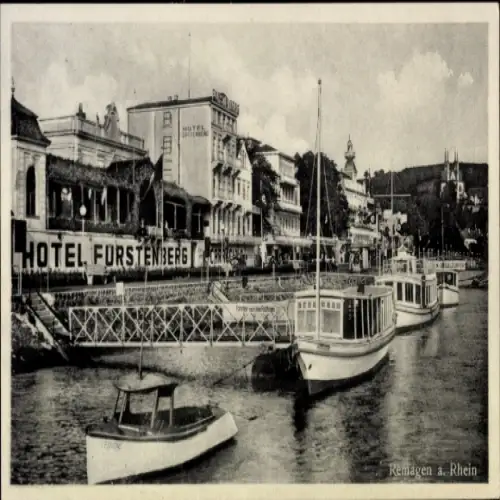 Ak Remagen am Rhein, Hotel Fürstenberg, Rheinstadt, Schiffe, Architektur