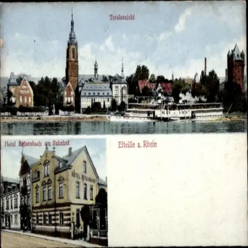 Ak Eltville am Rhein Hessen, Totalansicht, Hotel Reisenbach am Bahnhof, Eltville a. Rhein