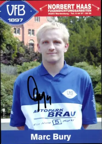 Autogrammkarte Fußballer Marc Bury, VFB Oldenburg, Autogramm