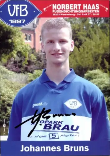 Autogrammkarte Fußballer Johannes Bruns, VFB Oldenburg, Autogramm