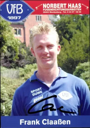 Autogrammkarte Fußballer Frank Claaßen, VFB Oldenburg, Autogramm