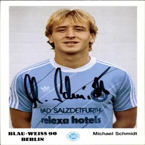 Autogrammkarte Fußballer Michael Schmidt, Blau Weiß 90 Berlin, Autogramm