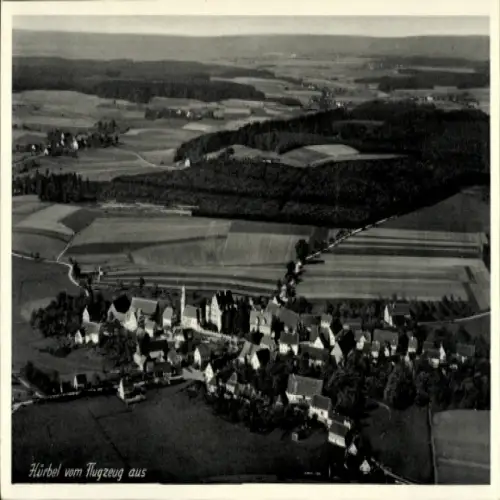 Ak Hürbel Oberschwaben Württemberg, Luftaufnahme von  Landschaft, Felder, Dörfer