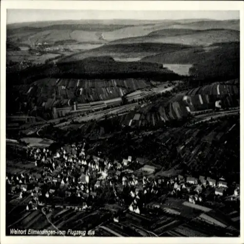 Ak Ellmendingen Keltern in Baden, Luftaufnahme von  Weinort, Weinberge