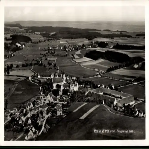 Ak Ellwangen Rot an der Rot Württemberg, Luftaufnahme von  ländliche Landschaft, Kirche sichtbar