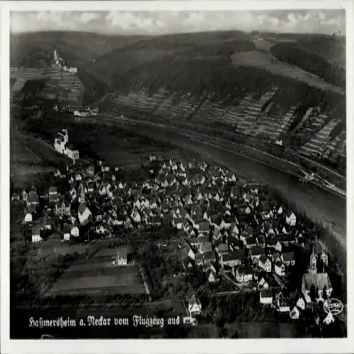 Ak Haßmersheim in Baden Württemberg, Luftaufnahme von  Nedar, Landschaft, Häuser