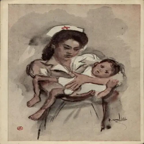 Künstler Ak Vereinigung Niederland-Indonesien, Sammlung für Kinderpoliklinik, Krankenschwester