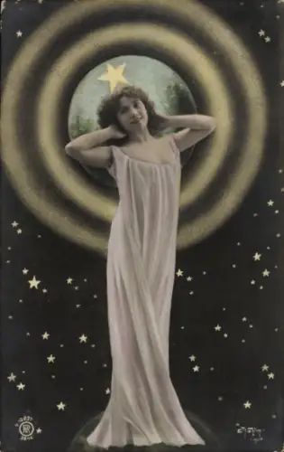 Ak Porträt einer jungen Frau, Stern, Kleid