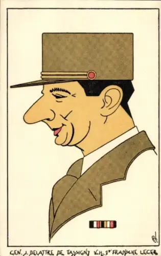 Künstler Ak General Jean de Lattre de Tassigny, Karikatur