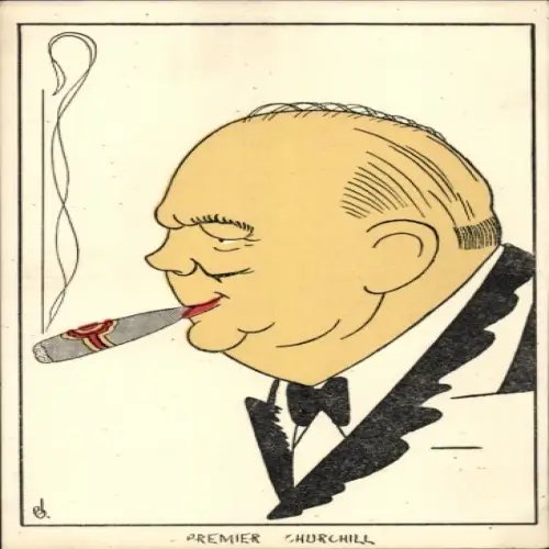 Künstler Ak Premierminister Winston Churchill, Karikatur, Zigarre