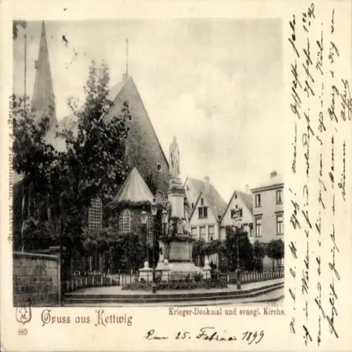 Ak Kettwig Essen im Ruhrgebiet, Kriegerdenkmal, evangelische Kirche
