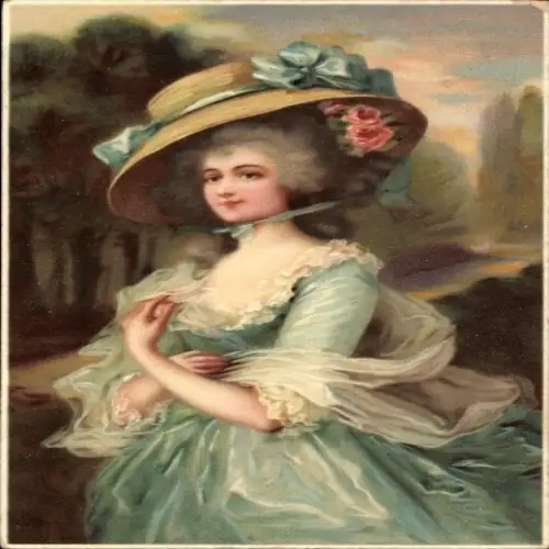 Litho Portrait einer Dame mit Hut