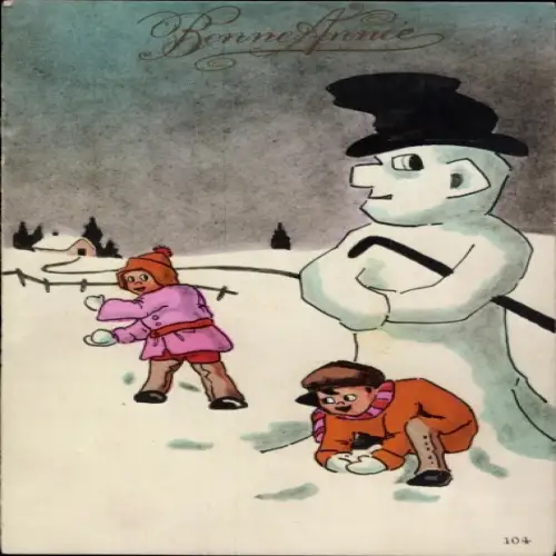 Ak Glückwunsch Neujahr, Schneeball-Schlacht, Schneemann