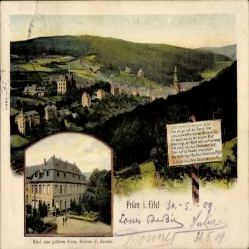 Ak Prüm in der Eifel, Gesamtansicht, Hotel zum goldenen Stern
