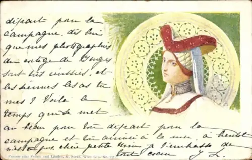 Litho Junge Frau in Tracht, Porträt