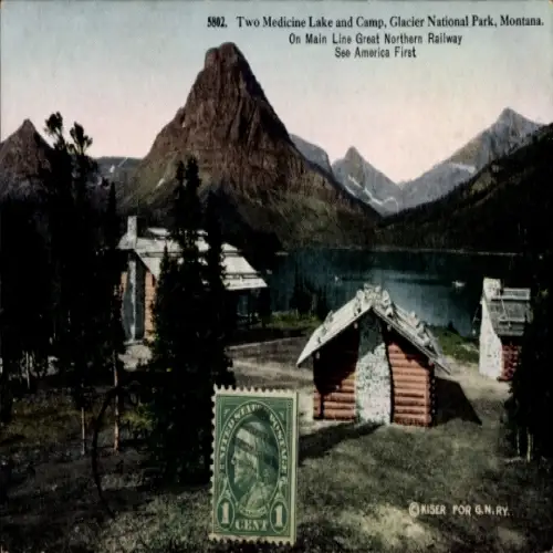 Ak Montana USA, Two Medicine Lake and Camp, Glacier National Park, mountains