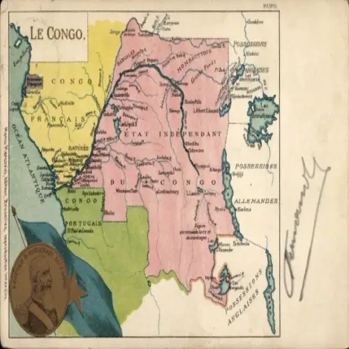 Landkarten Ak Belgisch Kongo, König Leopold II.