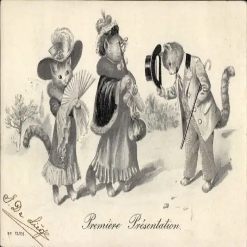 Präge Litho Vermenschlichte Katzen,