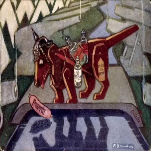 Künstler Ak De Hond en zijn schaduw, Dackel, Kanonen, Allegorie Deutsches Reich, Fabel, Karikatur