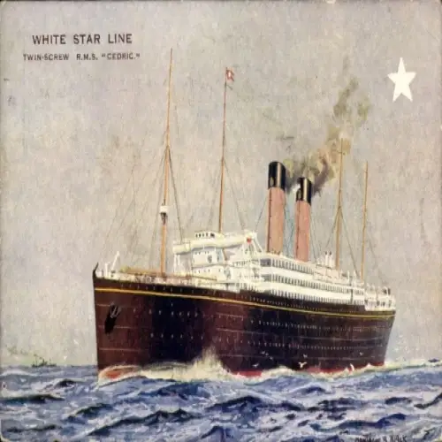 Künstler Ak Dampfer RMS Cedric, White Star Line