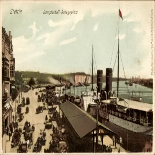Ak Szczecin Stettin Pommern, Dampfschiff-Anlegeplatz
