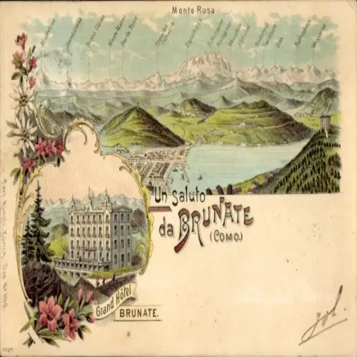 Litho Brunate Lago di Como Lombardia, Gesamtansicht, Grand Hotel Brunate, Monte Rosa