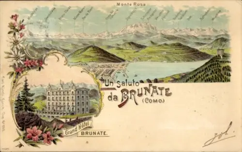 Litho Brunate Lago di Como Lombardia, Gesamtansicht, Grand Hotel Brunate, Monte Rosa