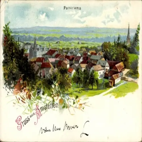 Litho Amstetten in der Schwäbischen Alb, Blick auf den Ort