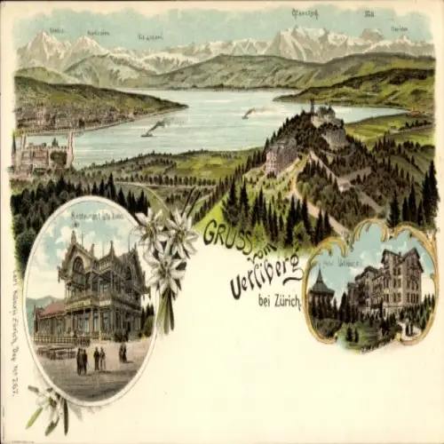 Litho Zürich Stadt Schweiz, Ütliberg, Restaurant Uto Kulm, Hotel