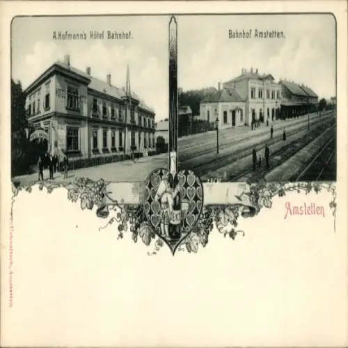 Ak Amstetten in Niederösterreich, Bahnhof, Hotel Bahnhof