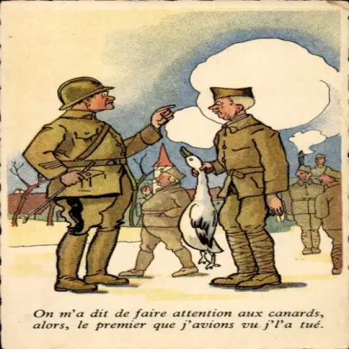 Ak On m'a dit de faire attention aux canards, alors, le premier que j'avions vu j'l'a tué, Humor