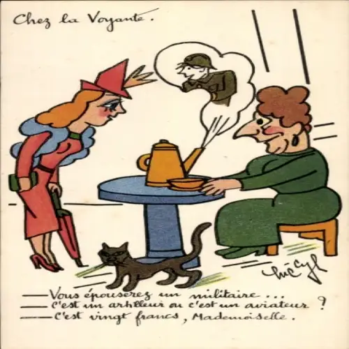 Künstler Ak Cyl, Luc, Chez la Voyante, Vous épouseres un militaire, Humor