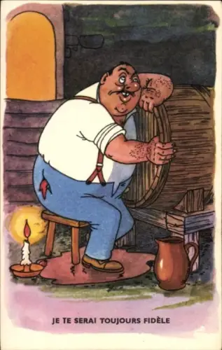 Künstler Ak Betrunkener Mann, Bierfass, Ich werde dir immer treu sein