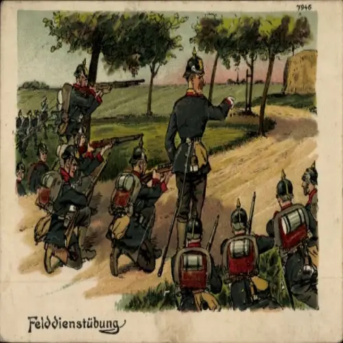 Litho Felddienstübung, Soldaten, I. WK