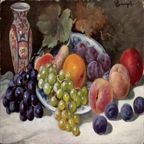 Künstler Ak Stillleben, Obst, Vase