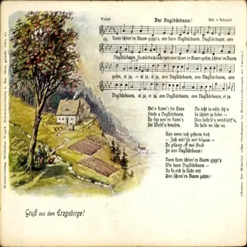Lied Ak Dar Vuglbärbaam, erzgebirgische Mundart