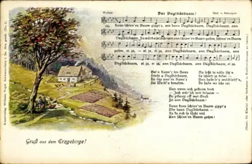 Lied Ak Dar Vuglbärbaam, erzgebirgische Mundart