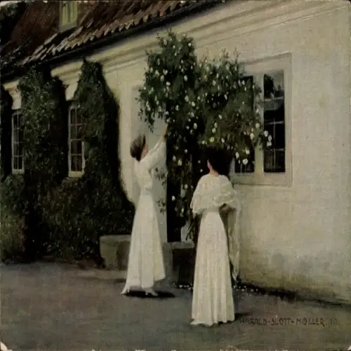 Künstler Ak Slott-Møller, Harald, weiße Rosen