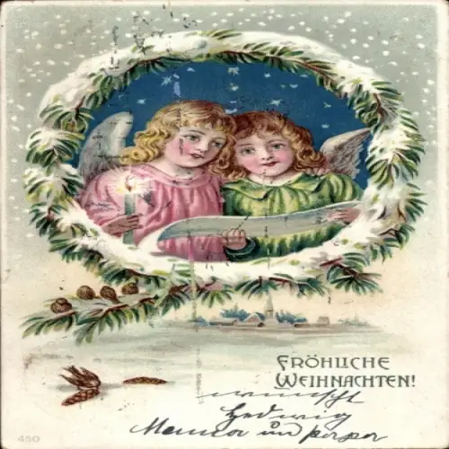 Litho Frohe Weihnachten, Engel