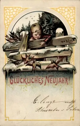 Ak Glückwunsch Neujahr, Kind, Vögel